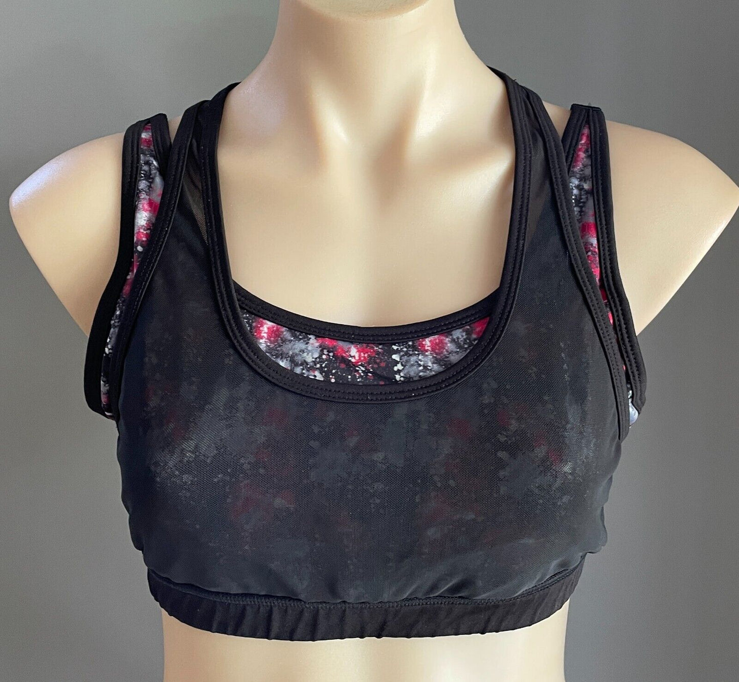 VASANA YOGA Sports Bra Crop Top Racer Back Mesh Net Over Galaxy Print Size L 10
