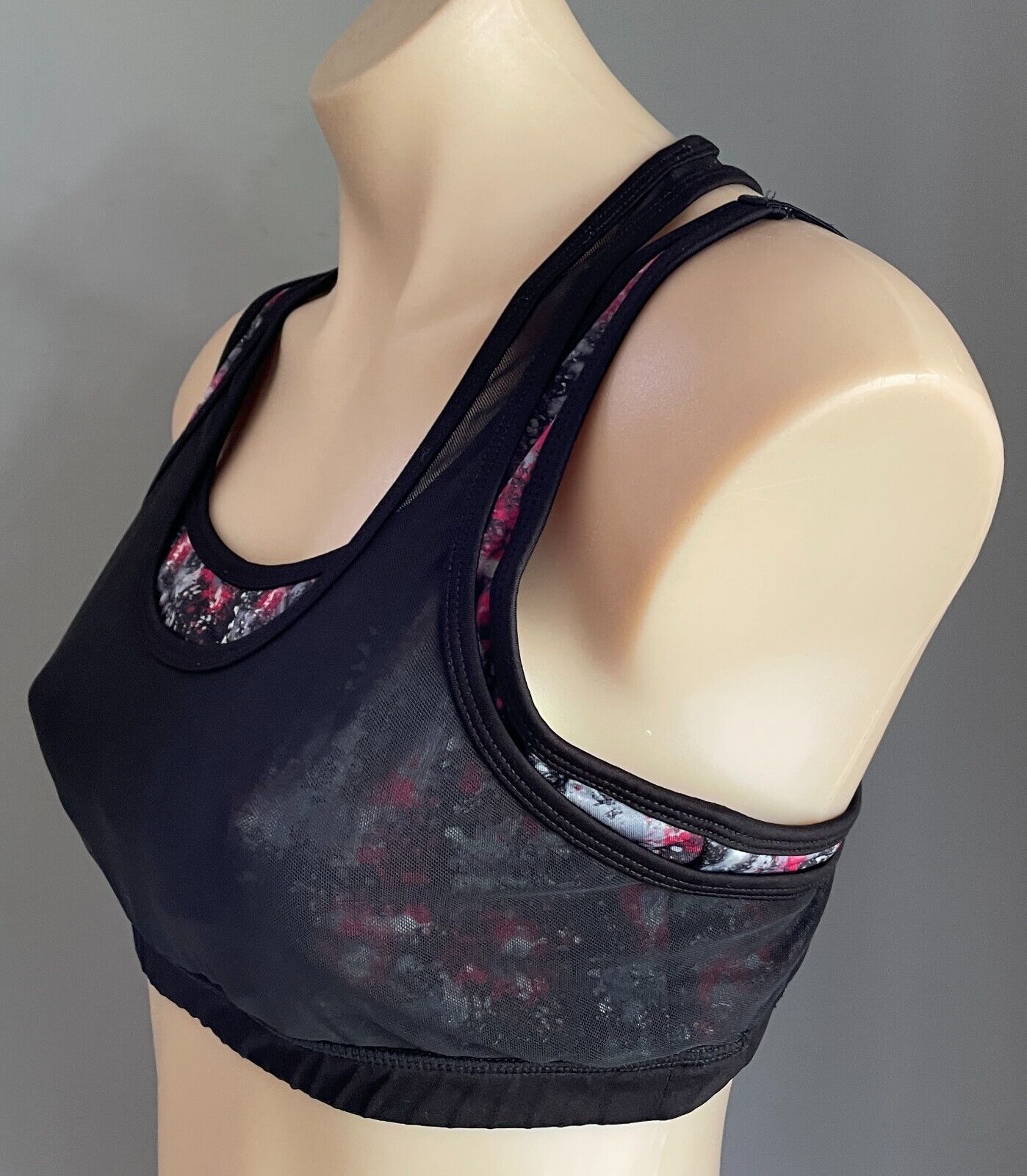 VASANA YOGA Sports Bra Crop Top Racer Back Mesh Net Over Galaxy Print Size L 10
