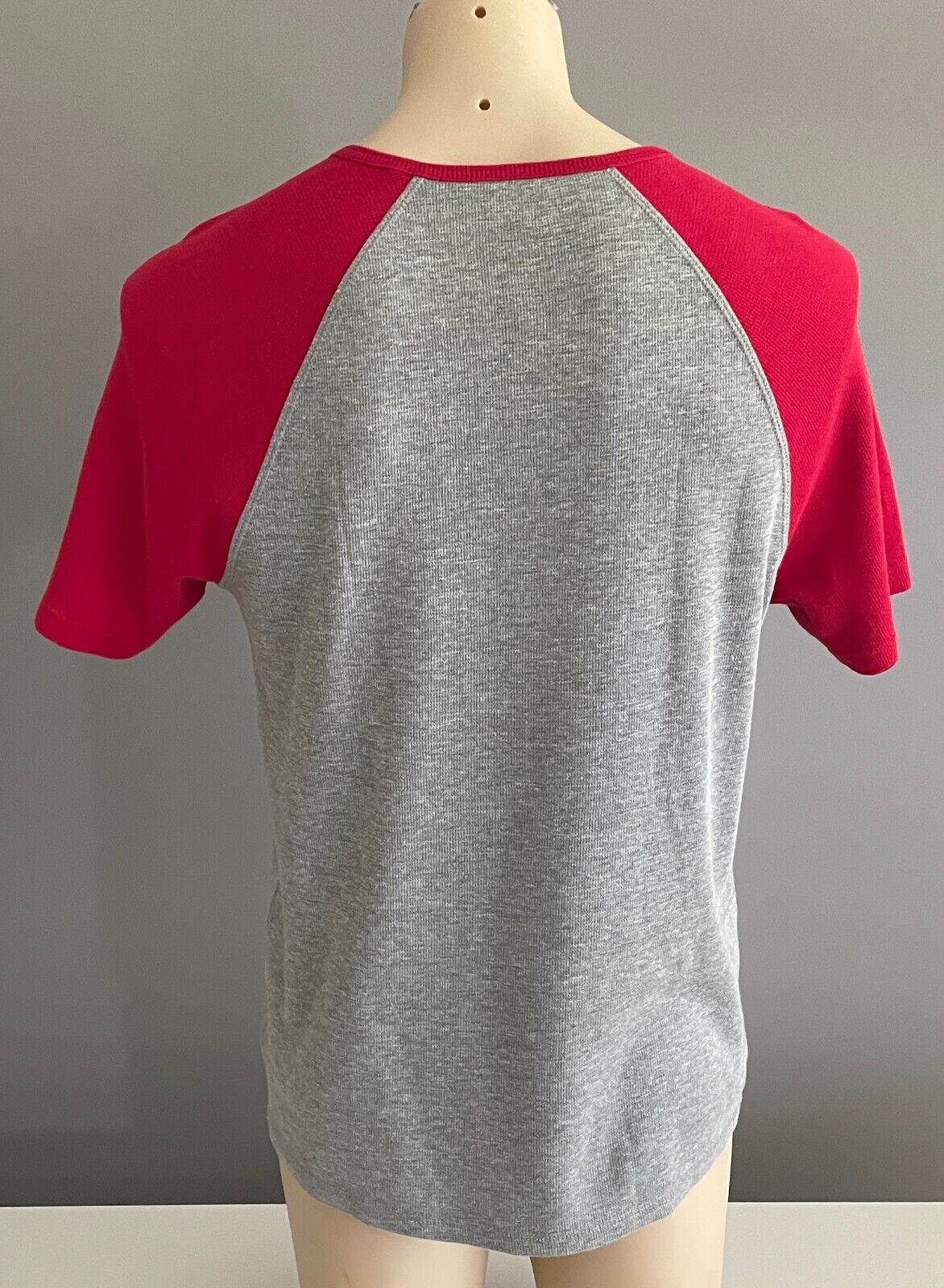 Mens B COLLECTION T Shirt Red & Grey Waffle Fabric Henley Short Sleeve Tee Sz S
