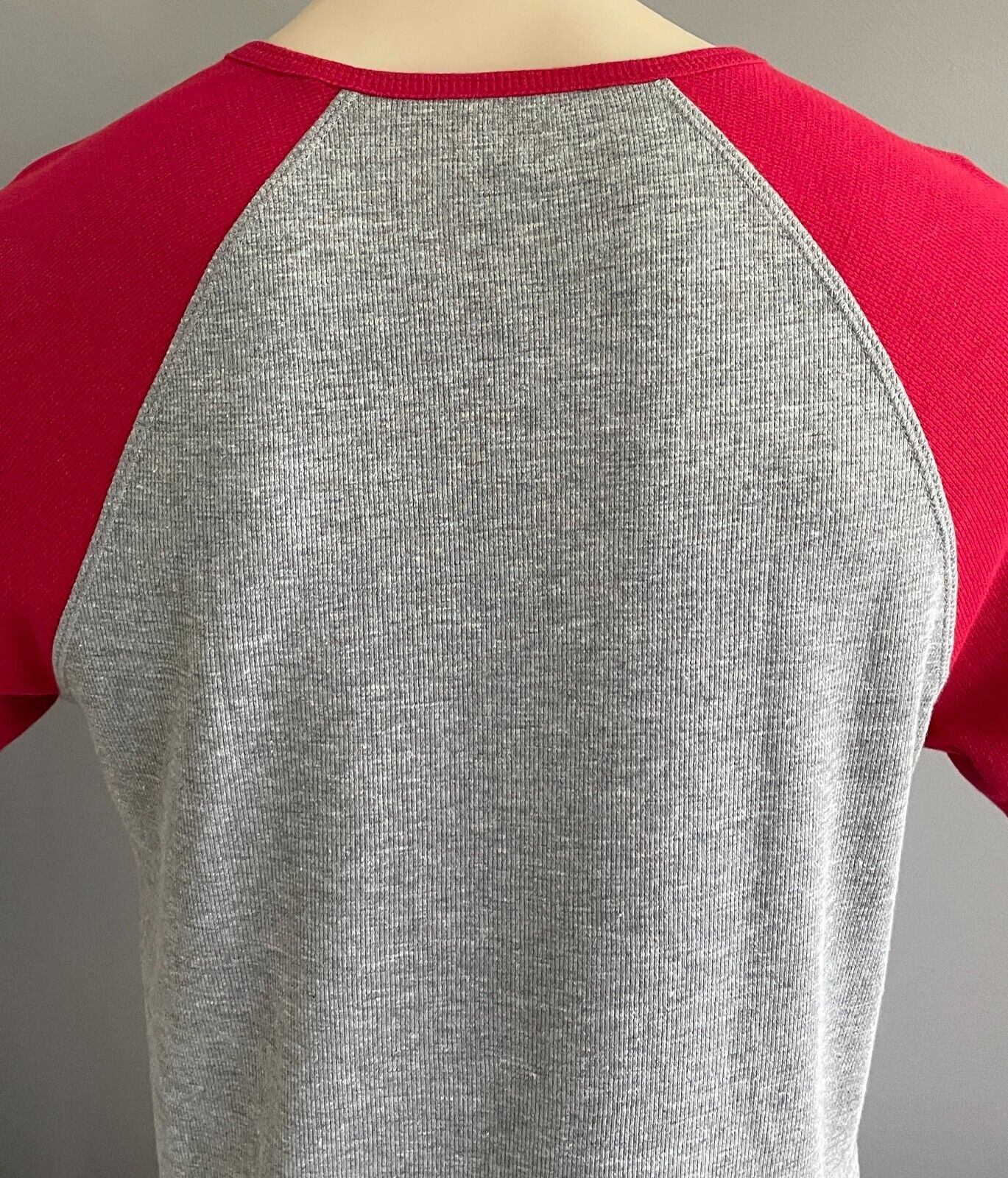 Mens B COLLECTION T Shirt Red & Grey Waffle Fabric Henley Short Sleeve Tee Sz S