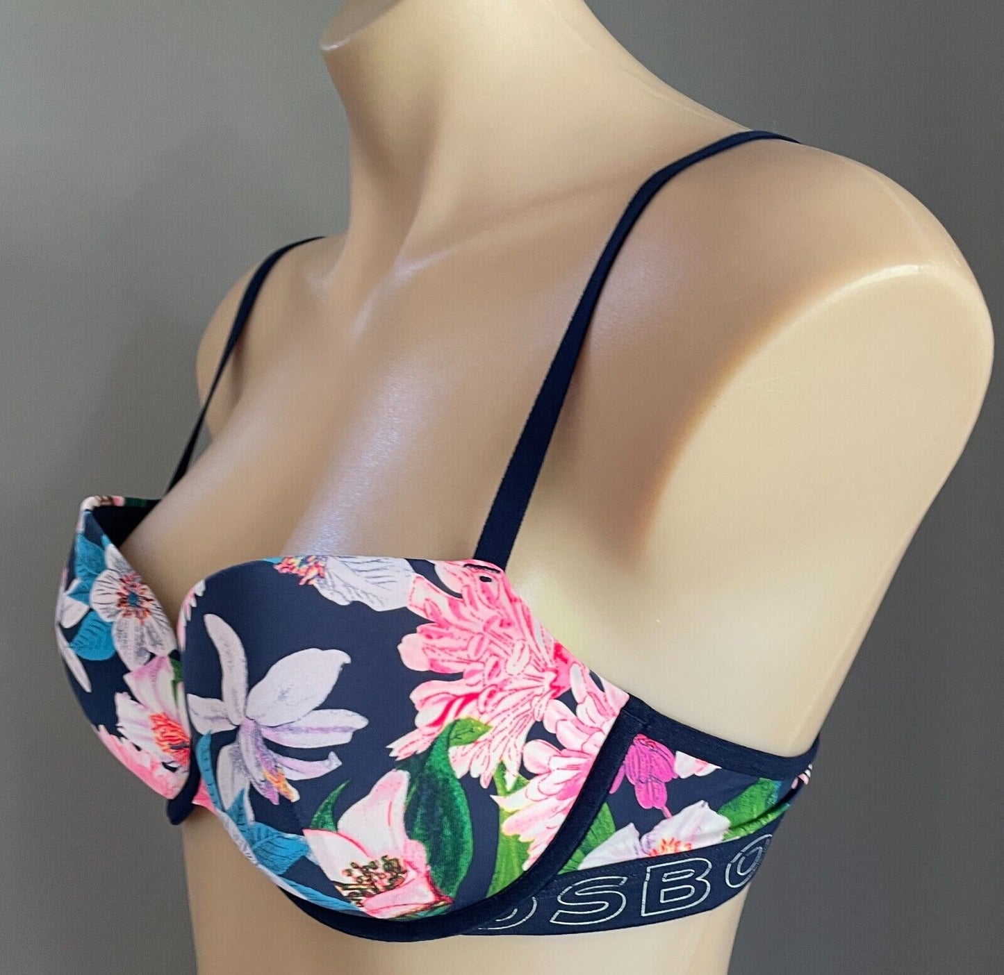 BONDS Navy Floral Underwire T-Shirt Bra Bonds Logo Band Adjustable Straps Sz 14B