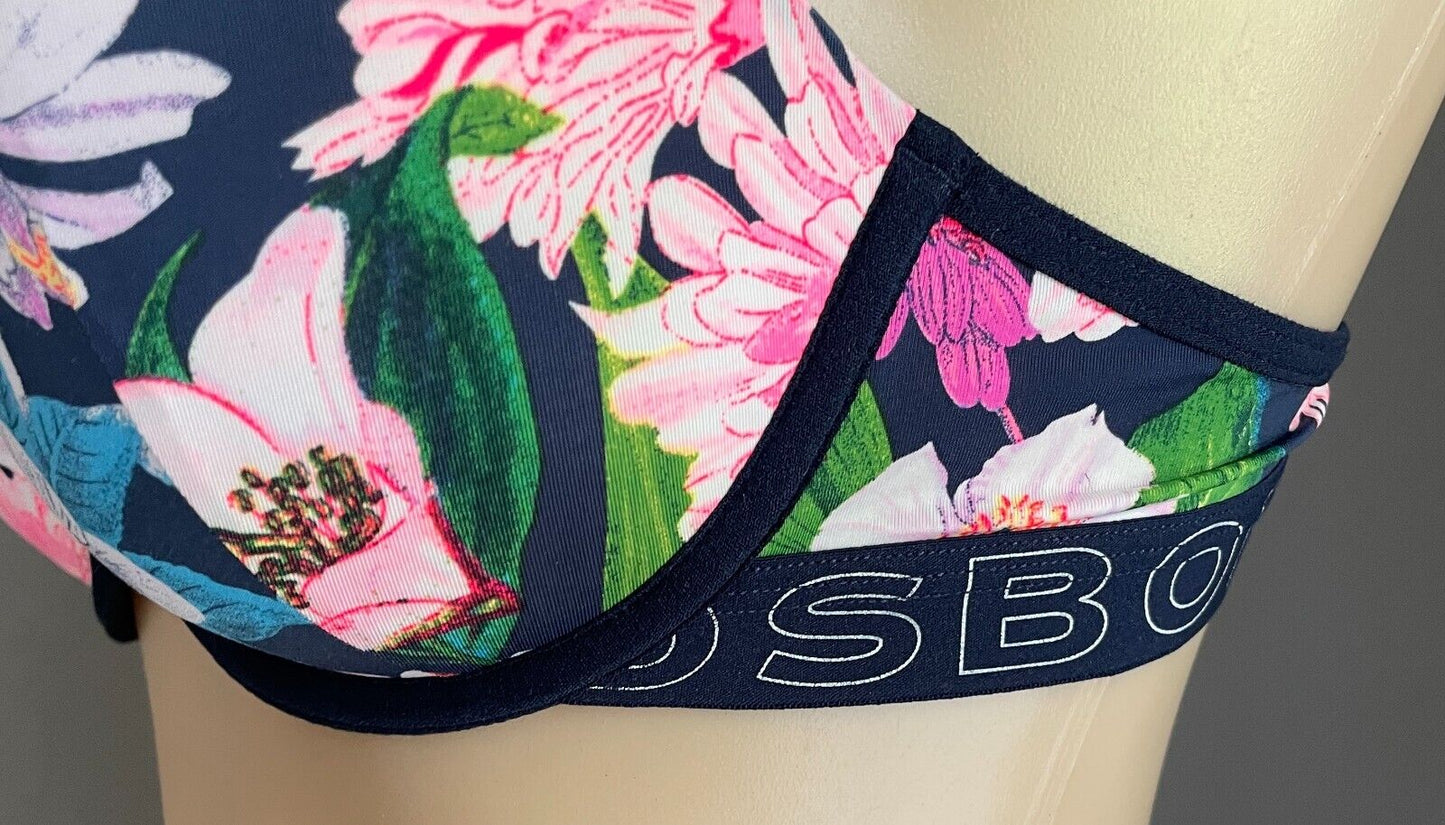BONDS Navy Floral Underwire T-Shirt Bra Bonds Logo Band Adjustable Straps Sz 14B