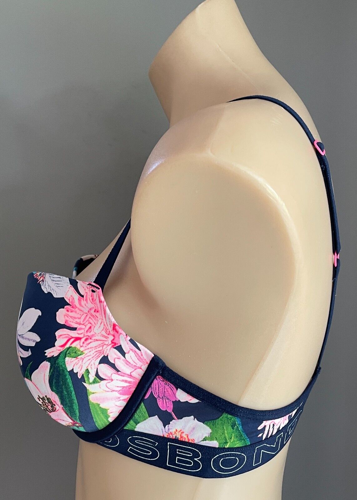BONDS Navy Floral Underwire T-Shirt Bra Bonds Logo Band Adjustable Straps Sz 14B
