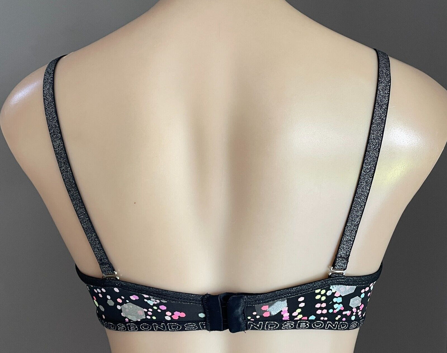 BONDS Bra 12B Black & Multicolour Print Underwire Logo Band Adjustable Size 12 B