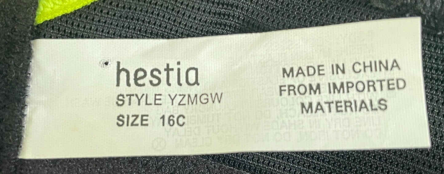 HESTIA "Energize" Bra 16C Black Underwire Sports Bra Neon and Silver Trim 16 C