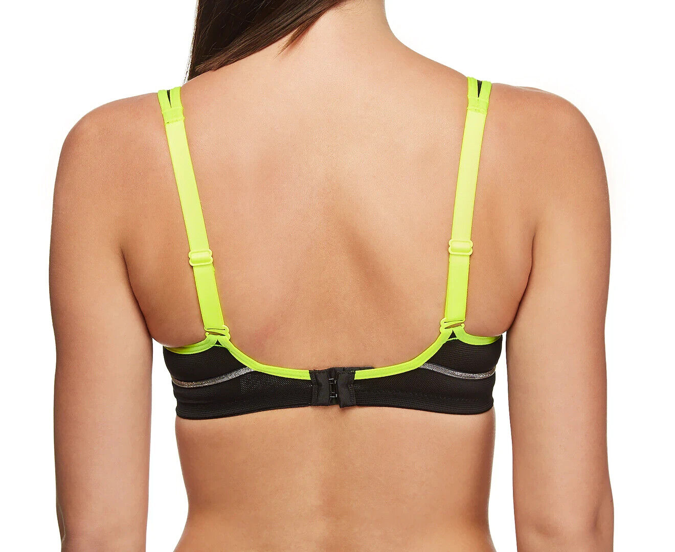 HESTIA "Energize" Bra 16C Black Underwire Sports Bra Neon and Silver Trim 16 C