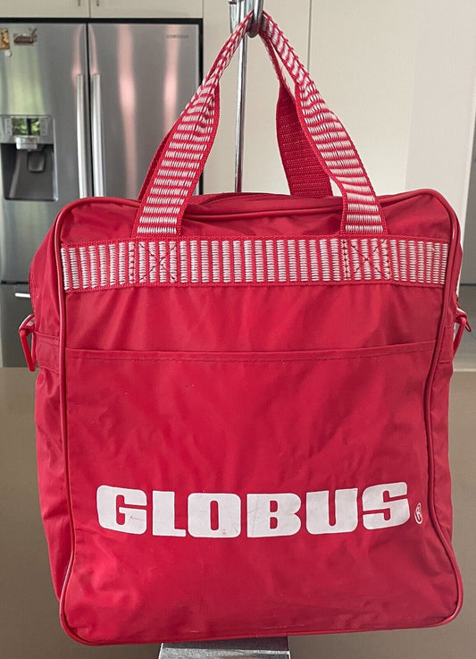 Vintage GLOBUS HOLIDAYS Red & White Trim PVC Carry On/Travel Double Bag Handles