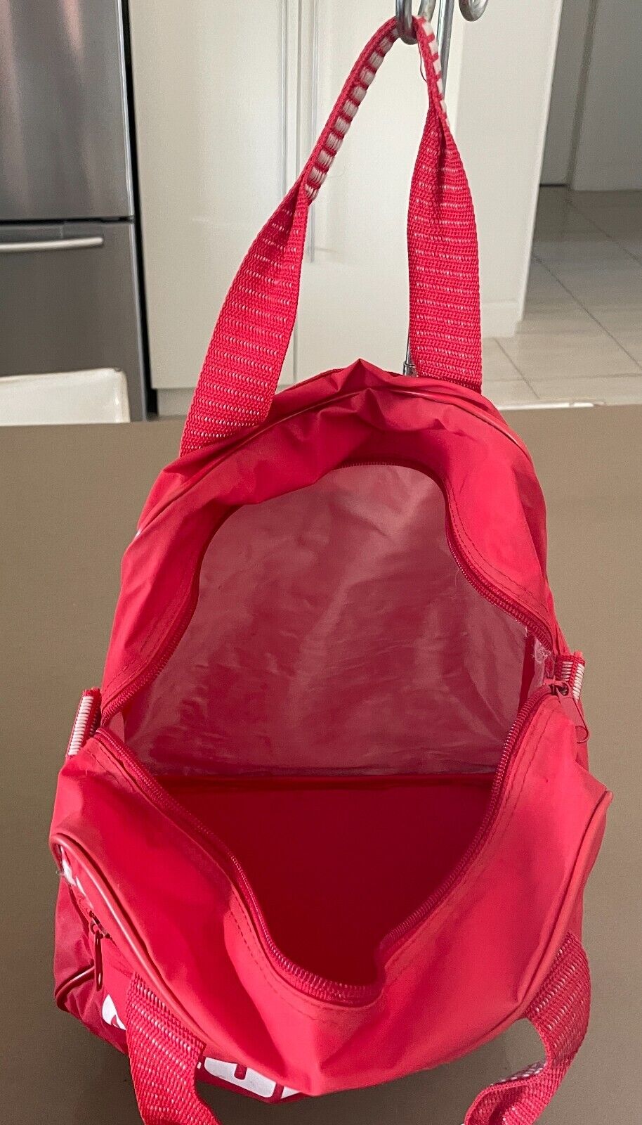 Vintage GLOBUS HOLIDAYS Red & White Trim PVC Carry On/Travel Double Bag Handles