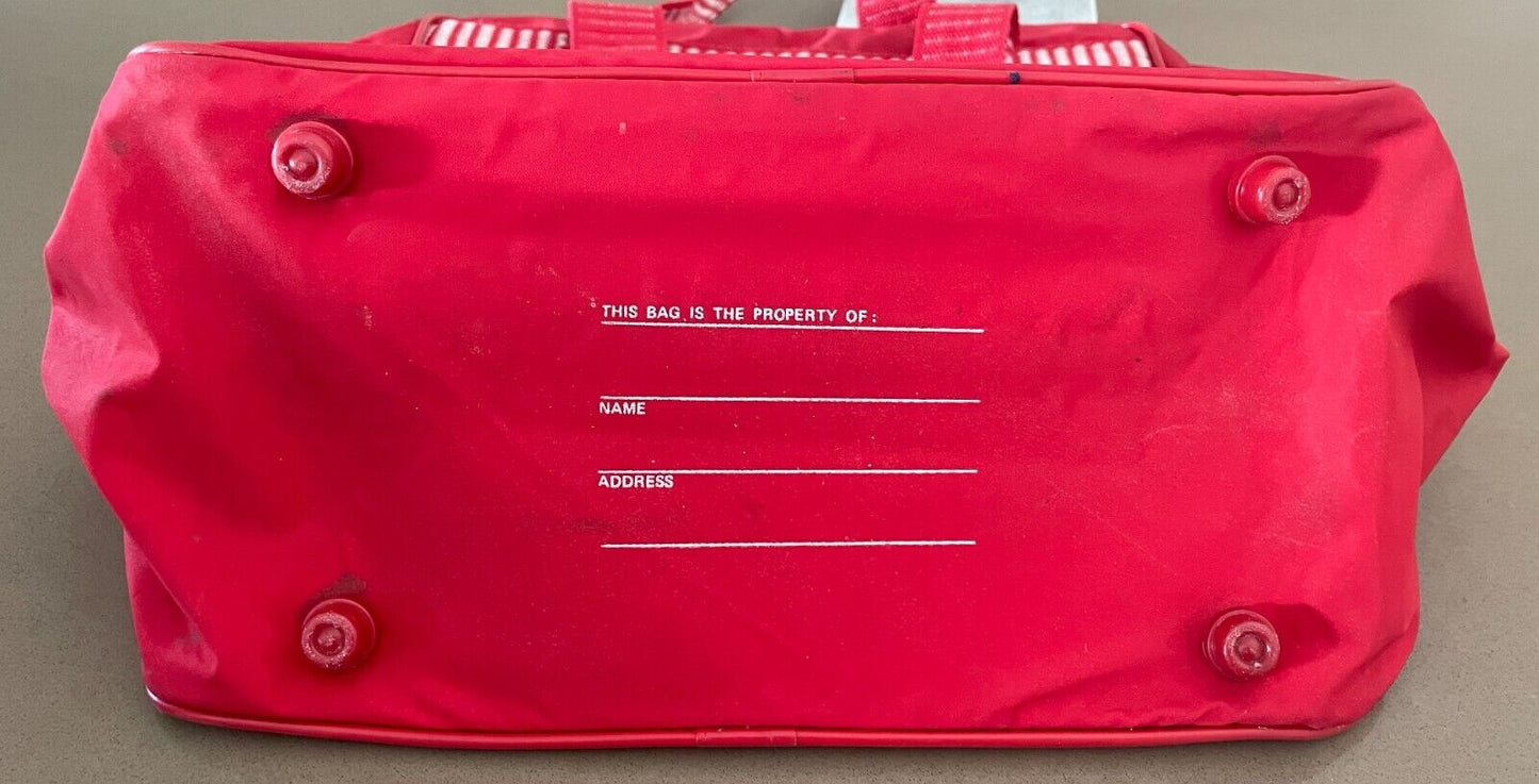 Vintage GLOBUS HOLIDAYS Red & White Trim PVC Carry On/Travel Double Bag Handles
