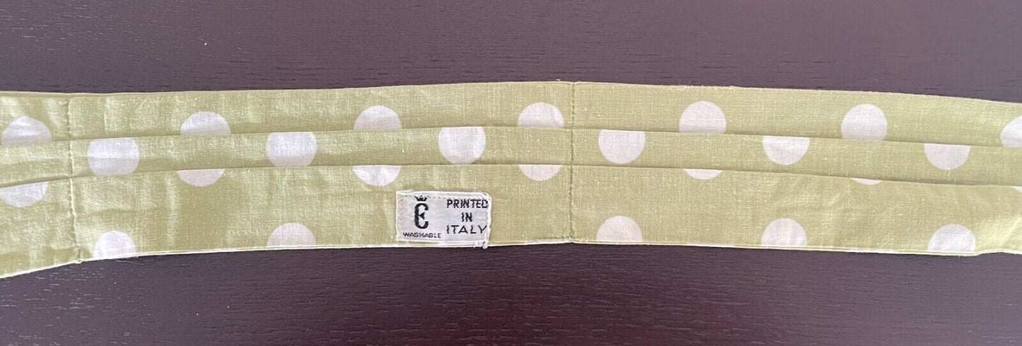 Mens Vintage ASCOT CRAVAT Green & White Polka Dot Neck Tie Self Tie Formal ITALY