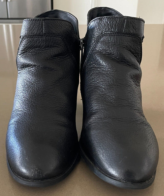 Ladies HUSH PUPPIES "Vonn" Ankle Boots Black Leather Almond Toe Block Heel Sz 8