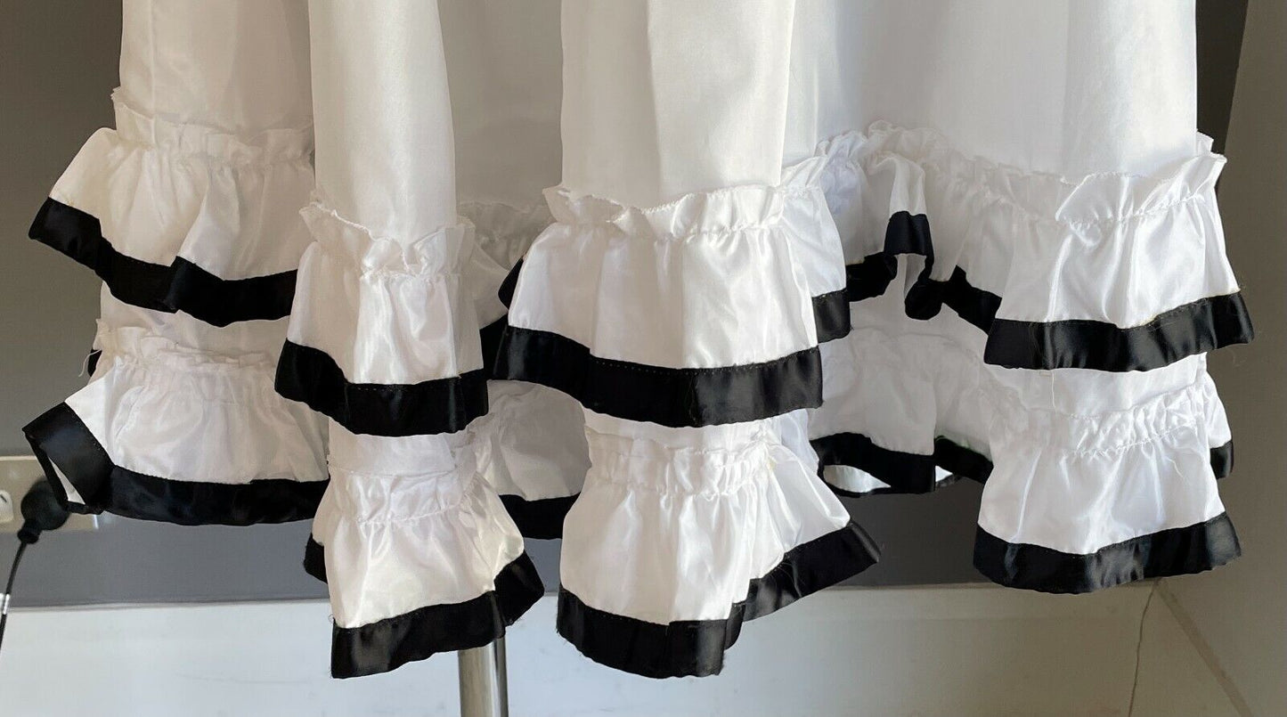 Rockabilly Petticoat Skirt White Satin Taffeta Elastic Waist Ruffle Trim Size 14