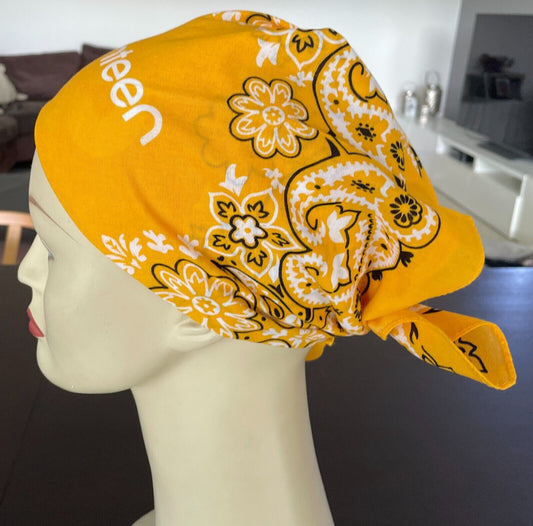 Bandana Cotton CANTEEN Yellow Black White Print Neck Head Scarf 51 x 54cm NEW