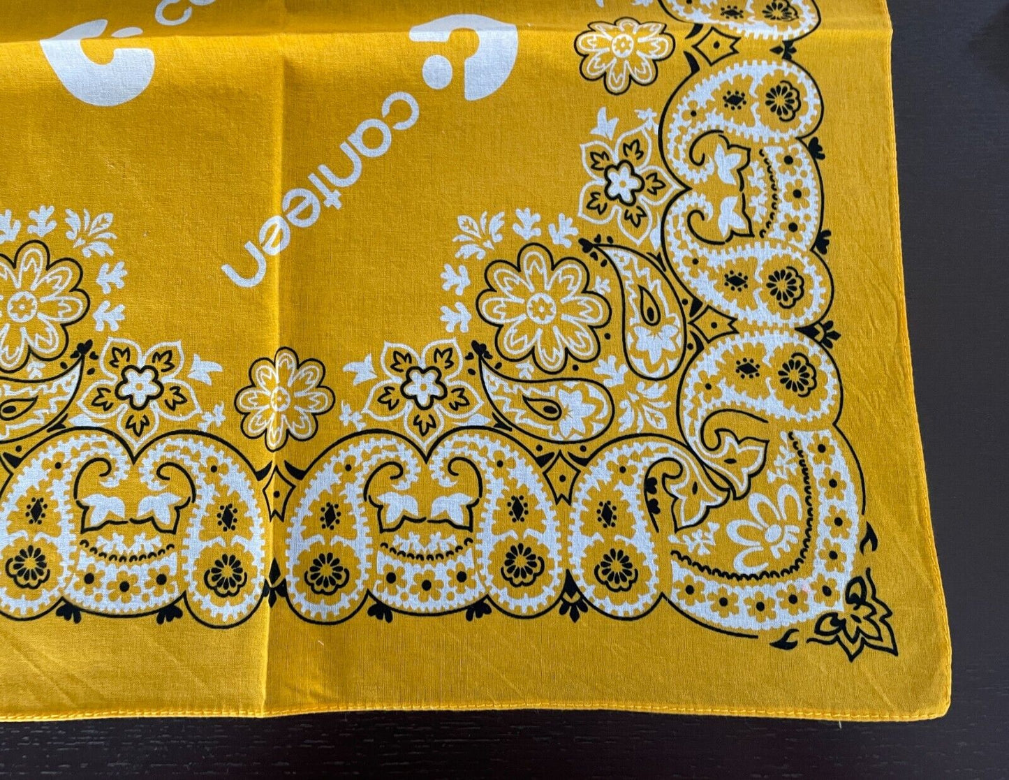 Bandana Cotton CANTEEN Yellow Black White Print Neck Head Scarf 51 x 54cm NEW