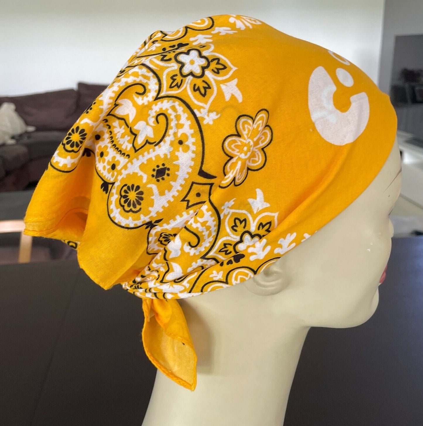 Bandana Cotton CANTEEN Yellow Black White Print Neck Head Scarf 51 x 54cm NEW