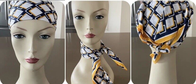 Bandana Geo Print Blue White Yellow Neck Scarf Head Wrap Neckerchief 51x49cm NEW