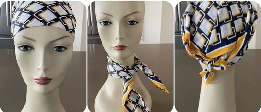 Bandana Geo Print Blue White Yellow Neck Scarf Head Wrap Neckerchief 51x49cm NEW