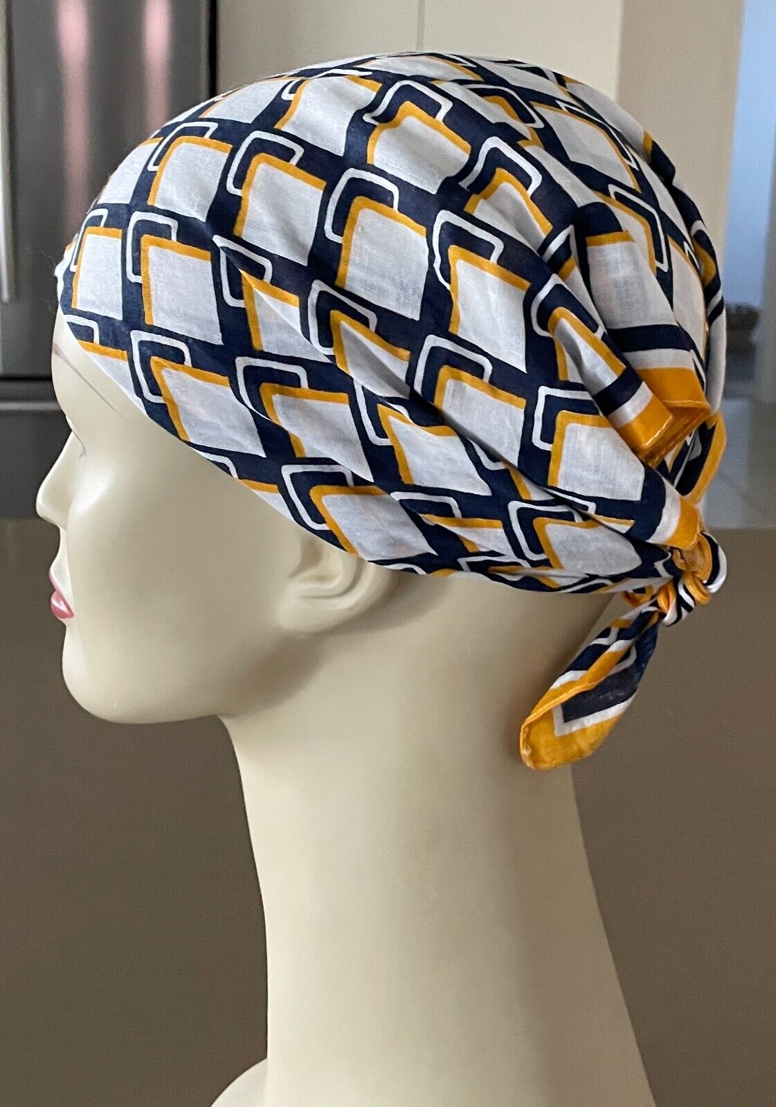 Bandana Geo Print Blue White Yellow Neck Scarf Head Wrap Neckerchief 51x49cm NEW