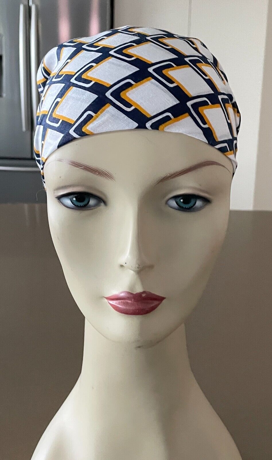 Bandana Geo Print Blue White Yellow Neck Scarf Head Wrap Neckerchief 51x49cm NEW