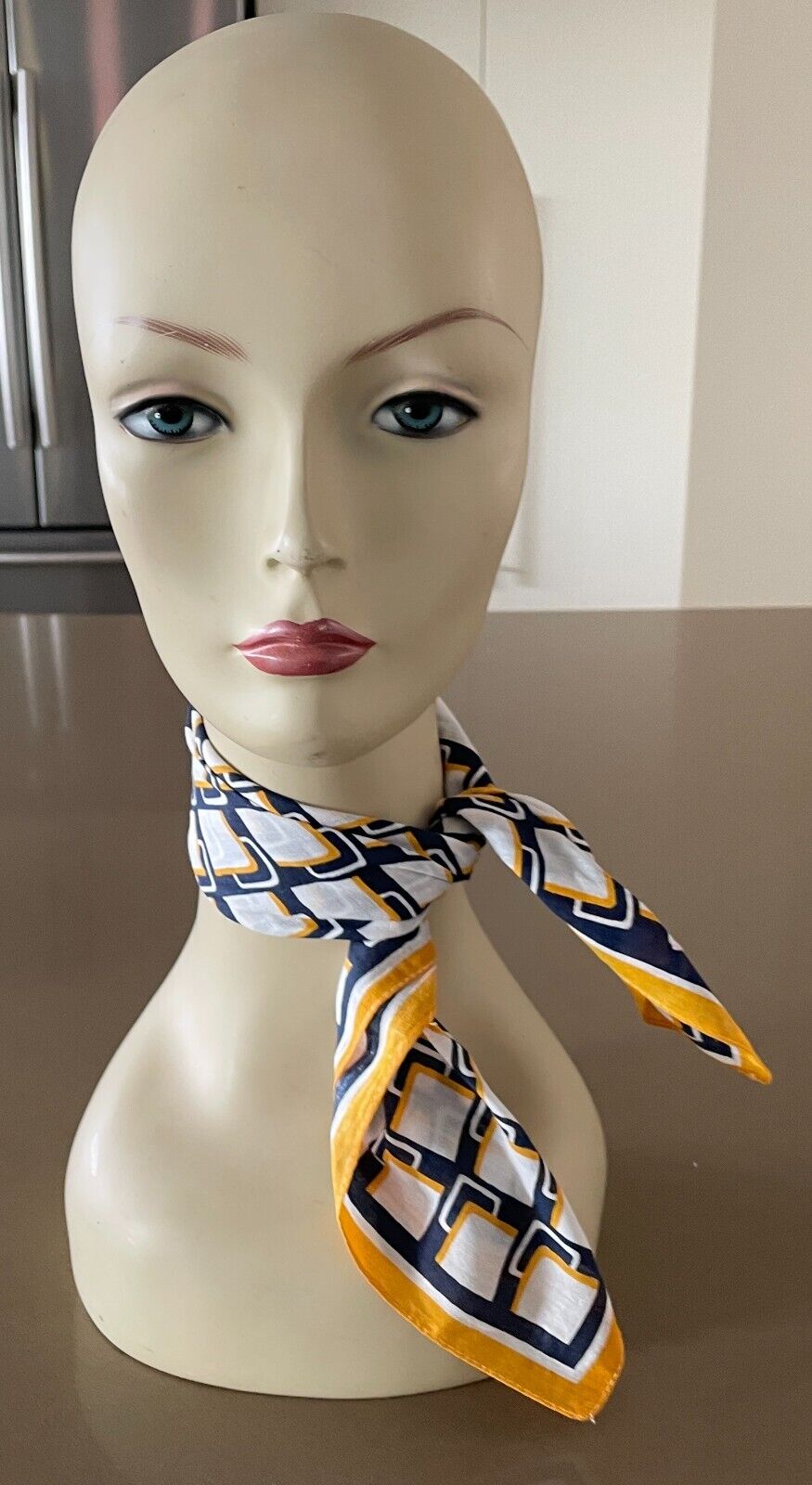 Bandana Geo Print Blue White Yellow Neck Scarf Head Wrap Neckerchief 51x49cm NEW