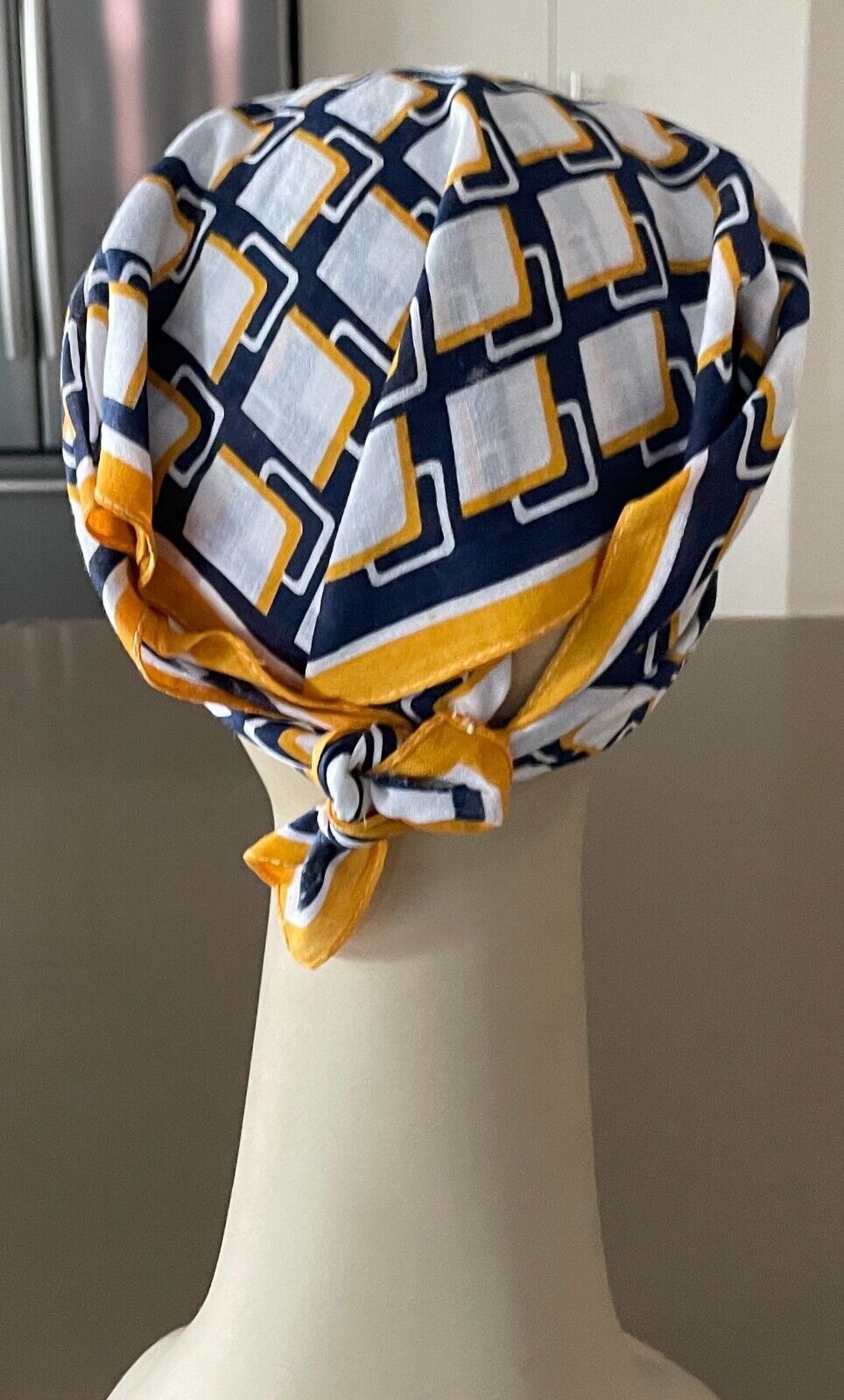 Bandana Geo Print Blue White Yellow Neck Scarf Head Wrap Neckerchief 51x49cm NEW