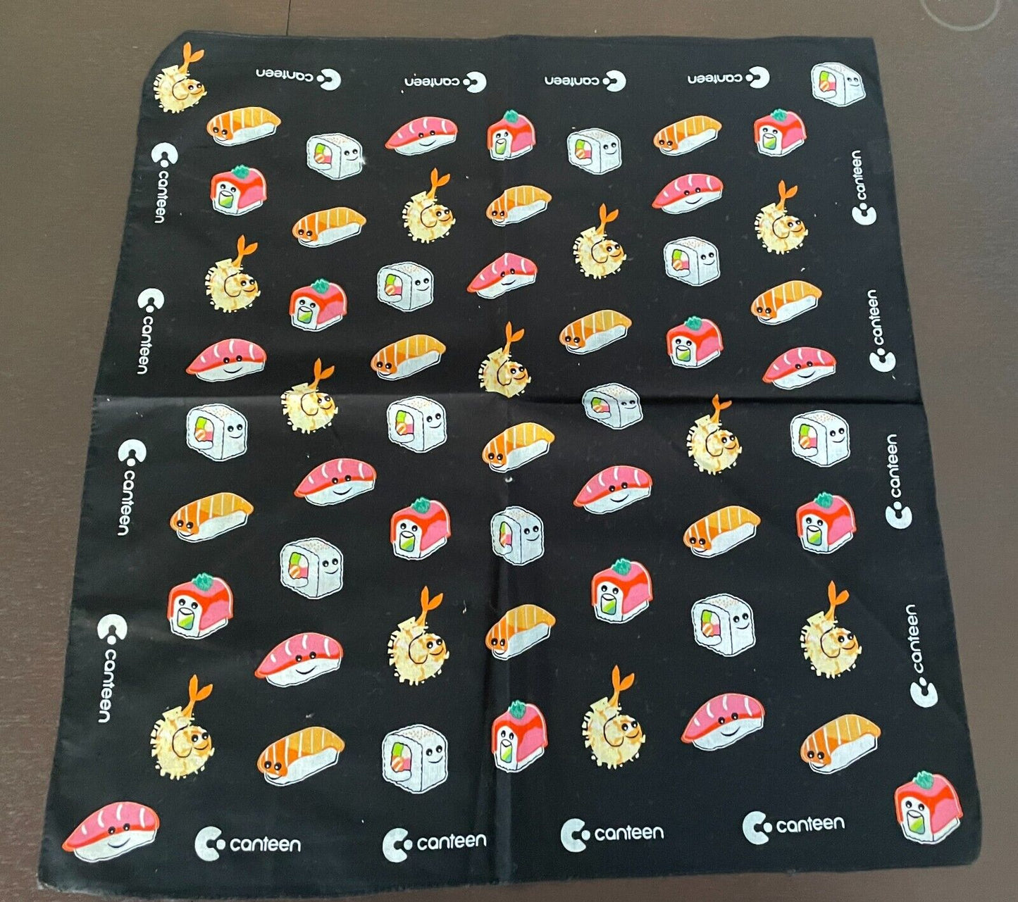 Bandana Cotton CANTEEN Black Colourful Sushi Print Head Neck Scarf 51 x 54cm NEW