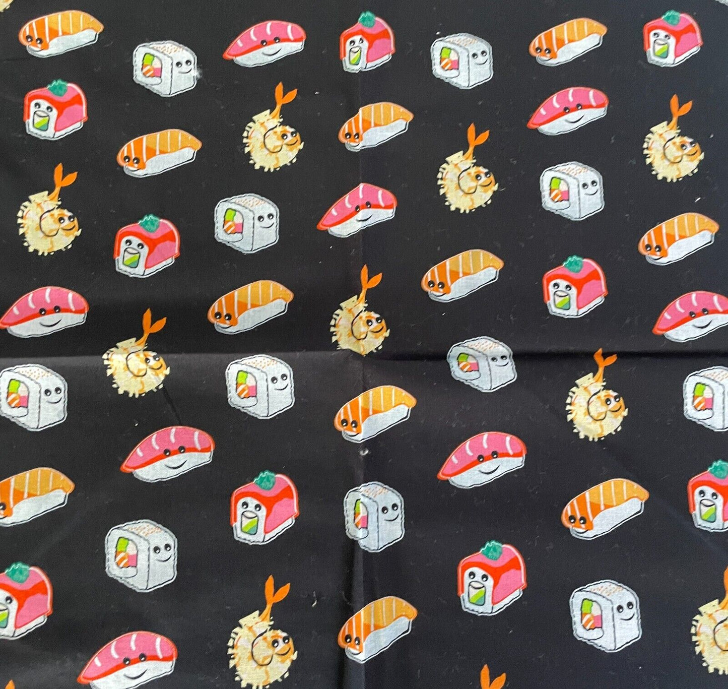 Bandana Cotton CANTEEN Black Colourful Sushi Print Head Neck Scarf 51 x 54cm NEW