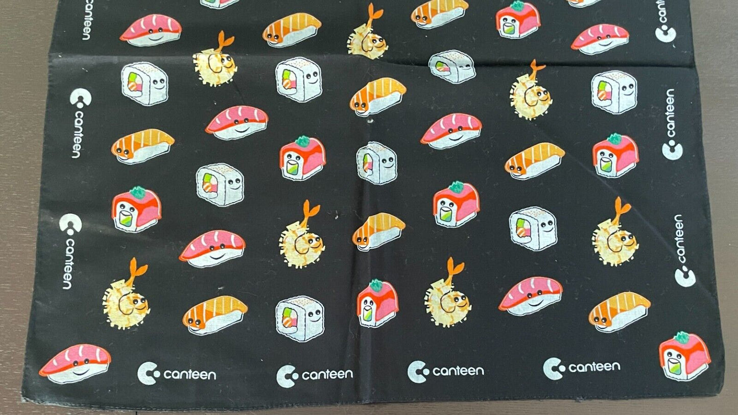 Bandana Cotton CANTEEN Black Colourful Sushi Print Head Neck Scarf 51 x 54cm NEW