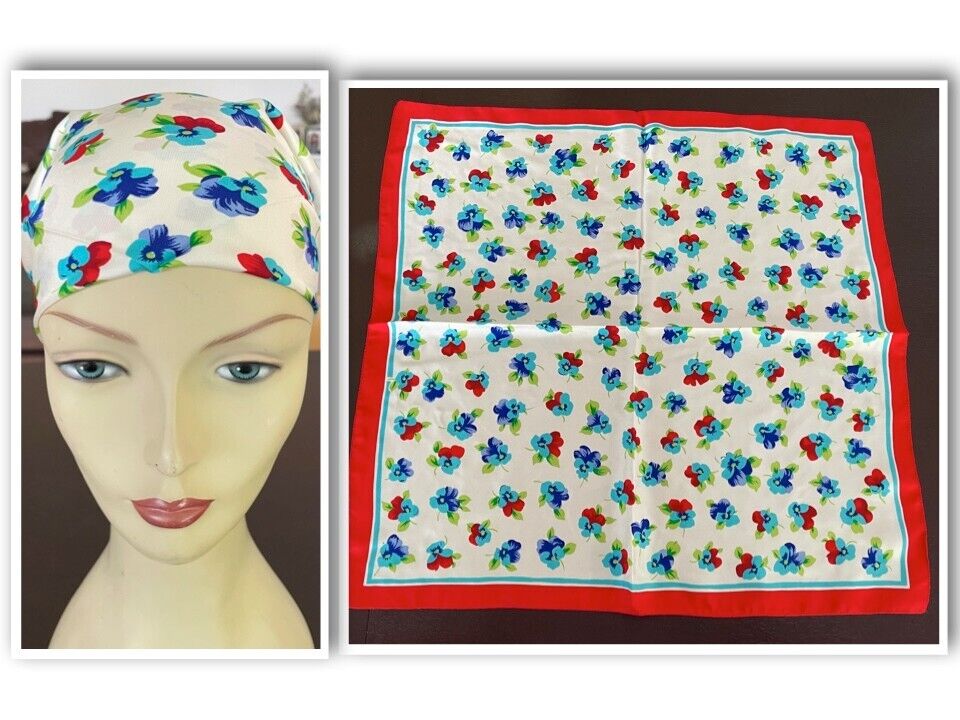 Bandana Neck SCARF Red Blue Shades Green White Violets Print 51cm Square NEW