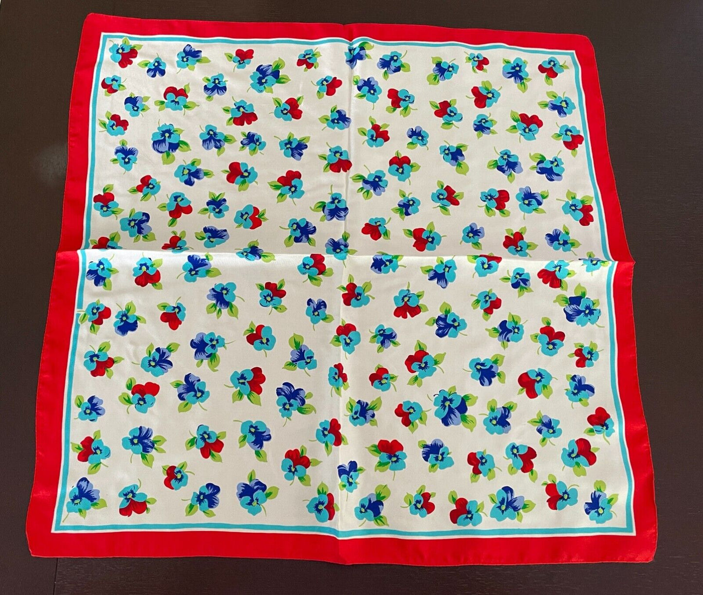 Bandana Neck SCARF Red Blue Shades Green White Violets Print 51cm Square NEW