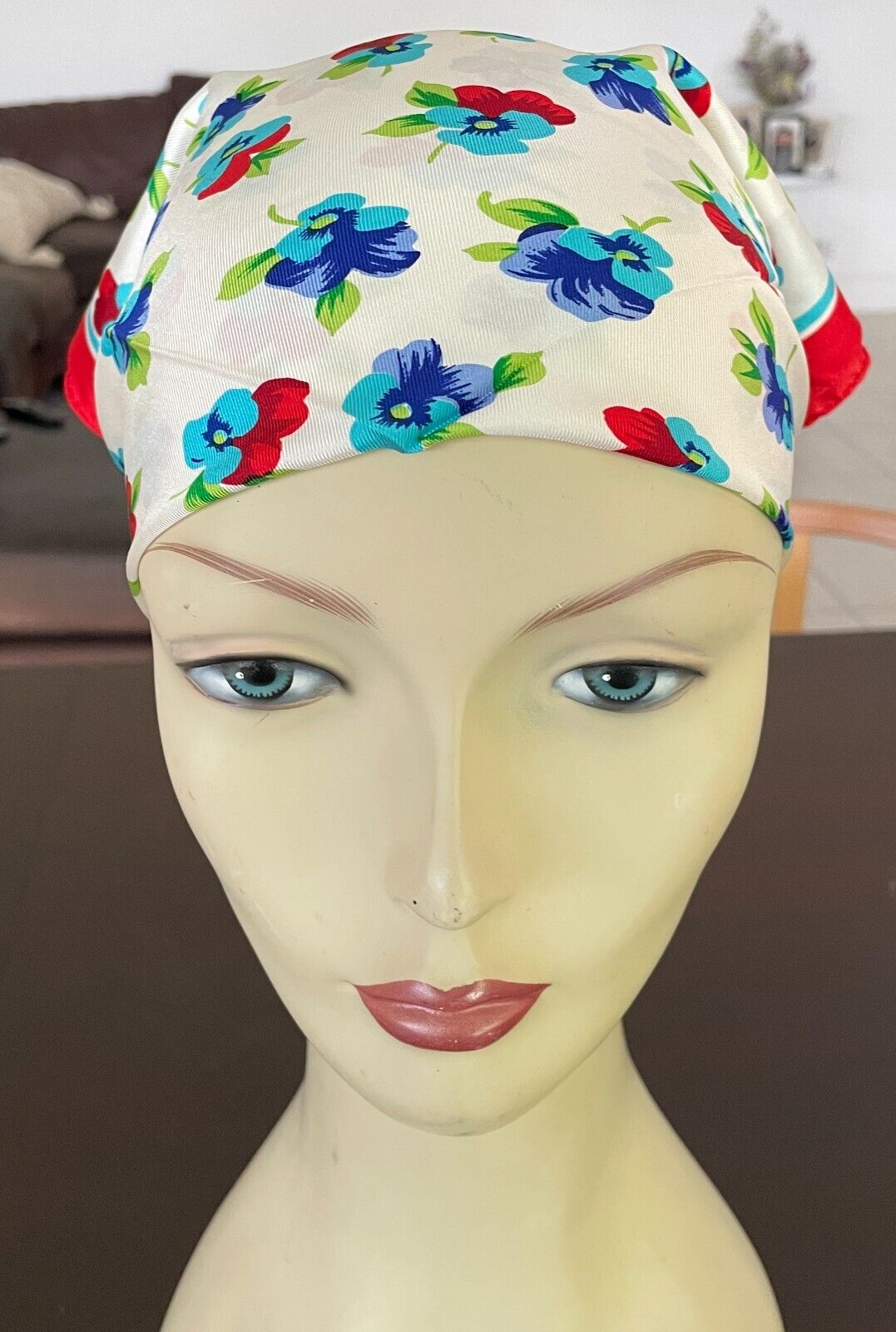 Bandana Neck SCARF Red Blue Shades Green White Violets Print 51cm Square NEW