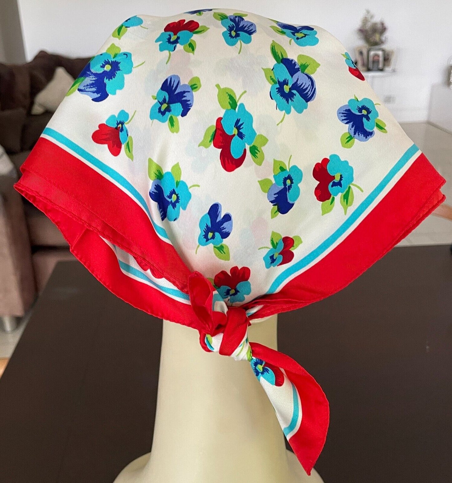 Bandana Neck SCARF Red Blue Shades Green White Violets Print 51cm Square NEW