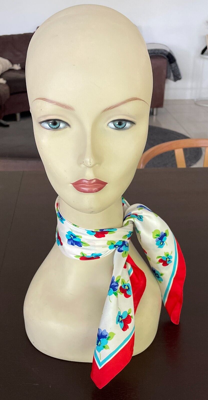 Bandana Neck SCARF Red Blue Shades Green White Violets Print 51cm Square NEW