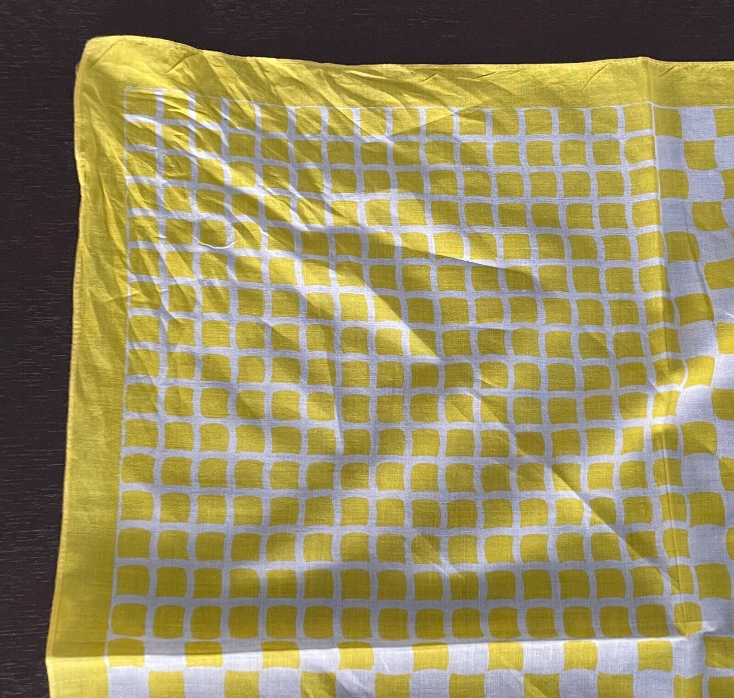 Bandana HEAD Wrap NECK SCARF Yellow & White Square Print Cotton 1950s NEW