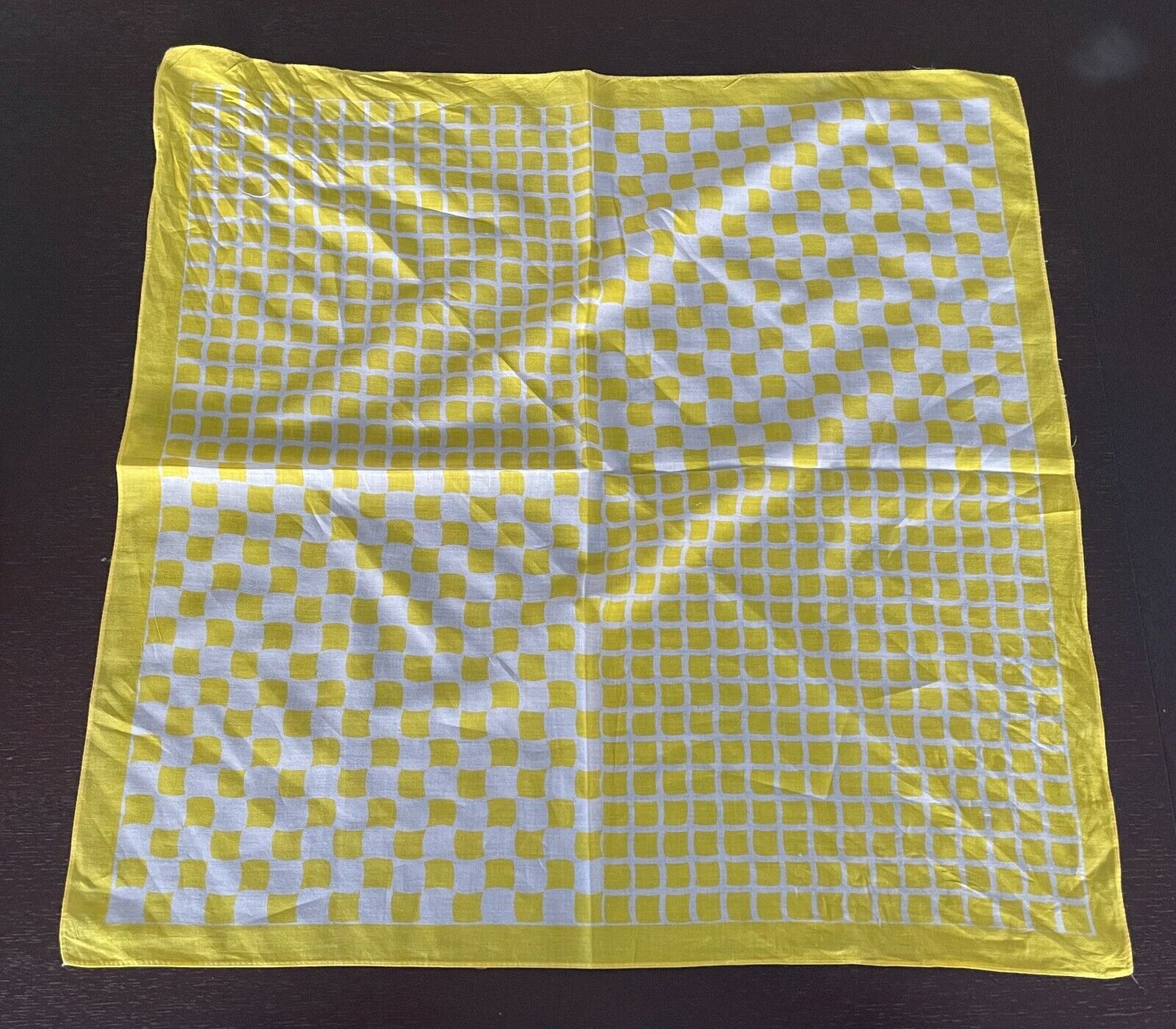 Bandana HEAD Wrap NECK SCARF Yellow & White Square Print Cotton 1950s NEW