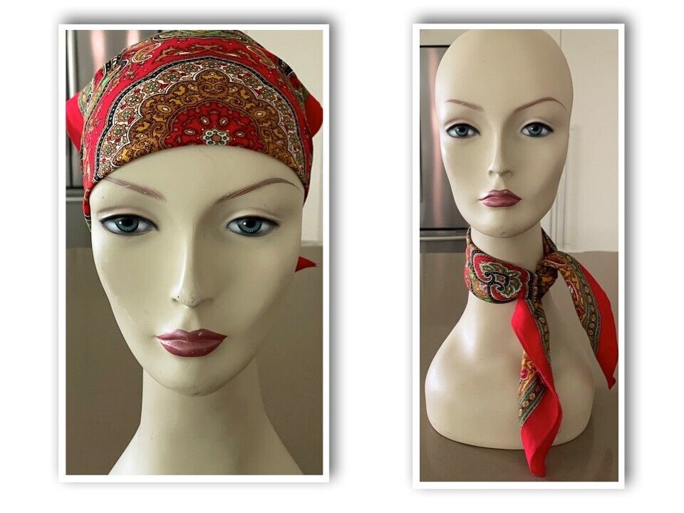 Bandana Cotton Neck Scarf Head Wrap Red Green Yellow Paisley Square 51cm x 49cm