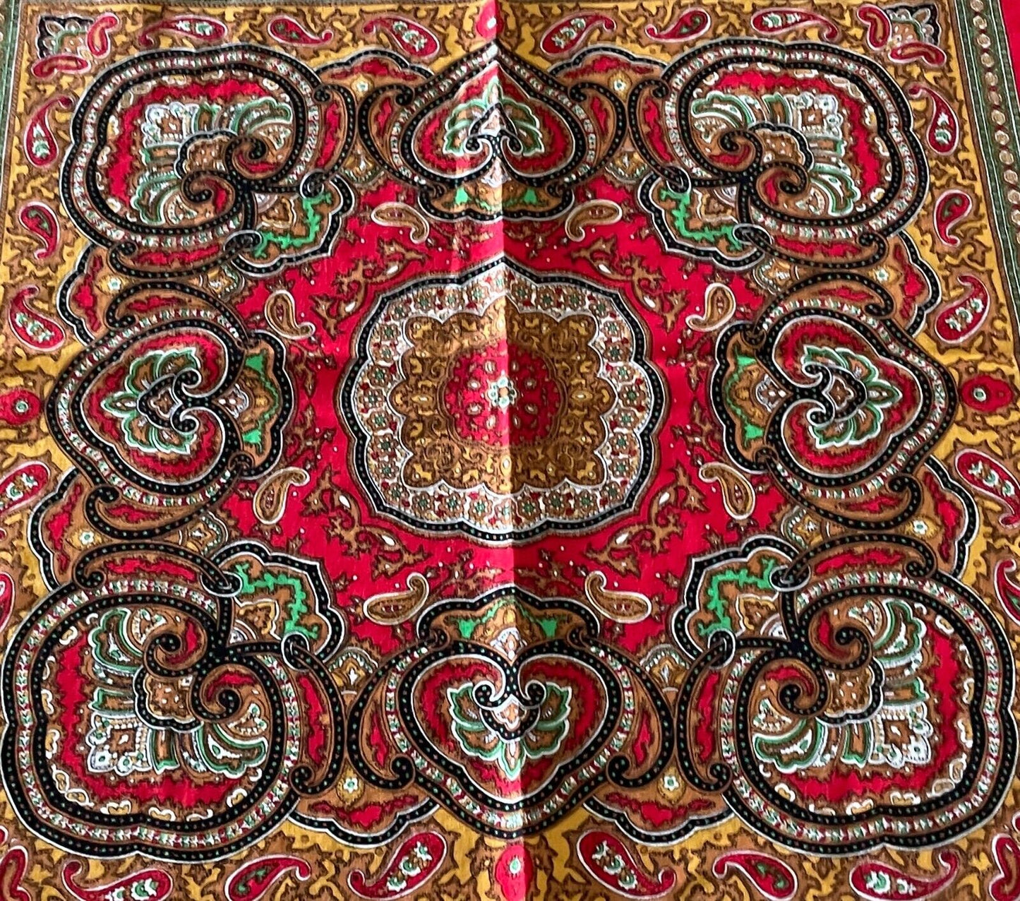 Bandana Cotton Neck Scarf Head Wrap Red Green Yellow Paisley Square 51cm x 49cm