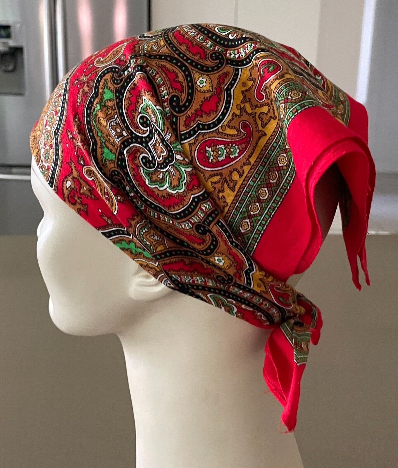 Bandana Cotton Neck Scarf Head Wrap Red Green Yellow Paisley Square 51cm x 49cm