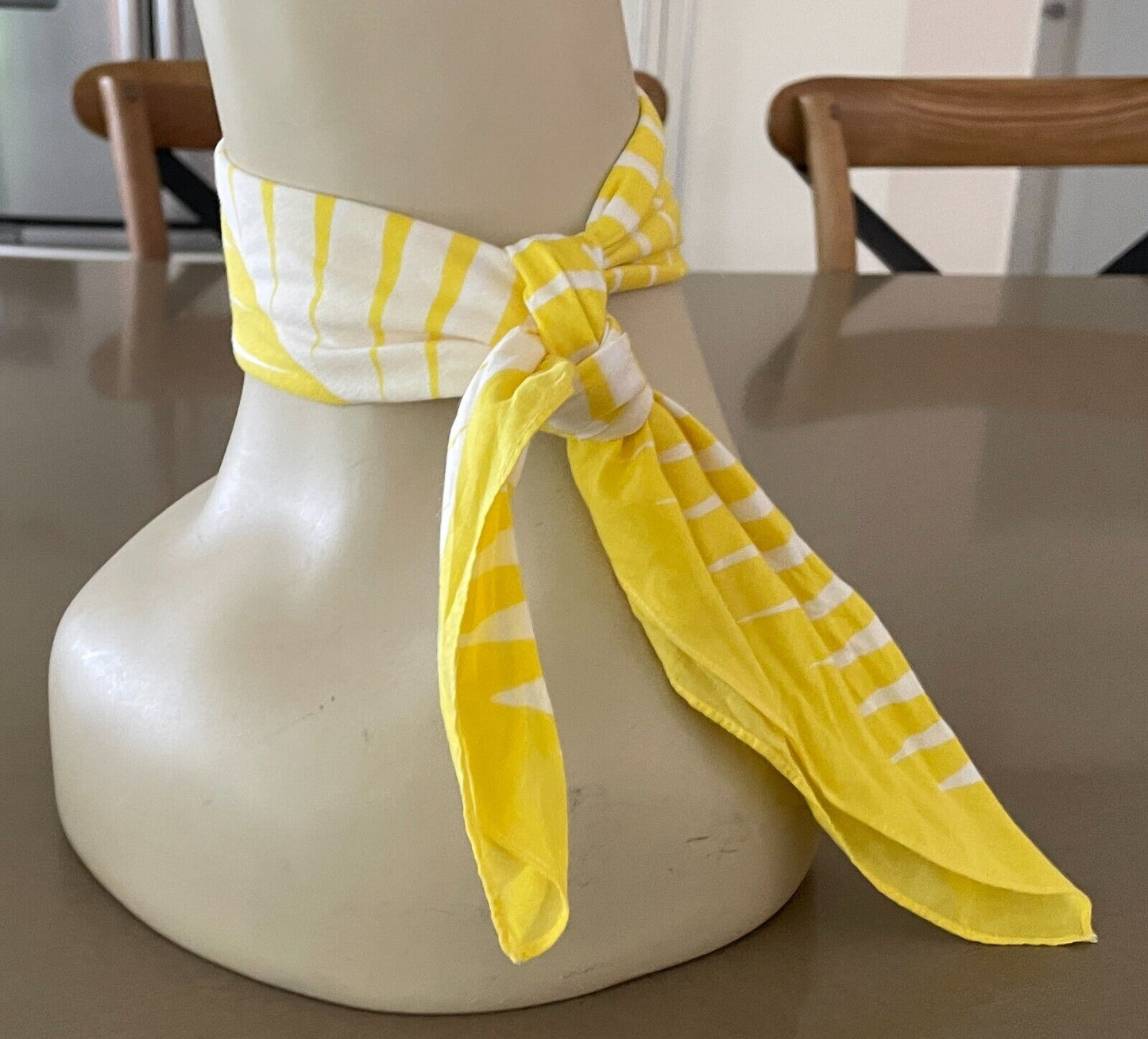 BANDANA HEAD SCARF Yellow & White Cotton Geo Print Head Wrap 54 x 54cm NEW