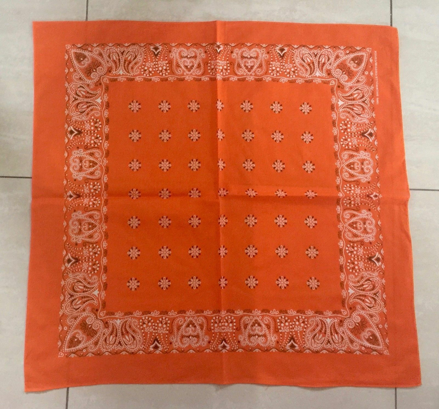 Bandana Cotton Neck Scarf Head Wrap Orange Black & White Paisley 54 x 52cm NEW