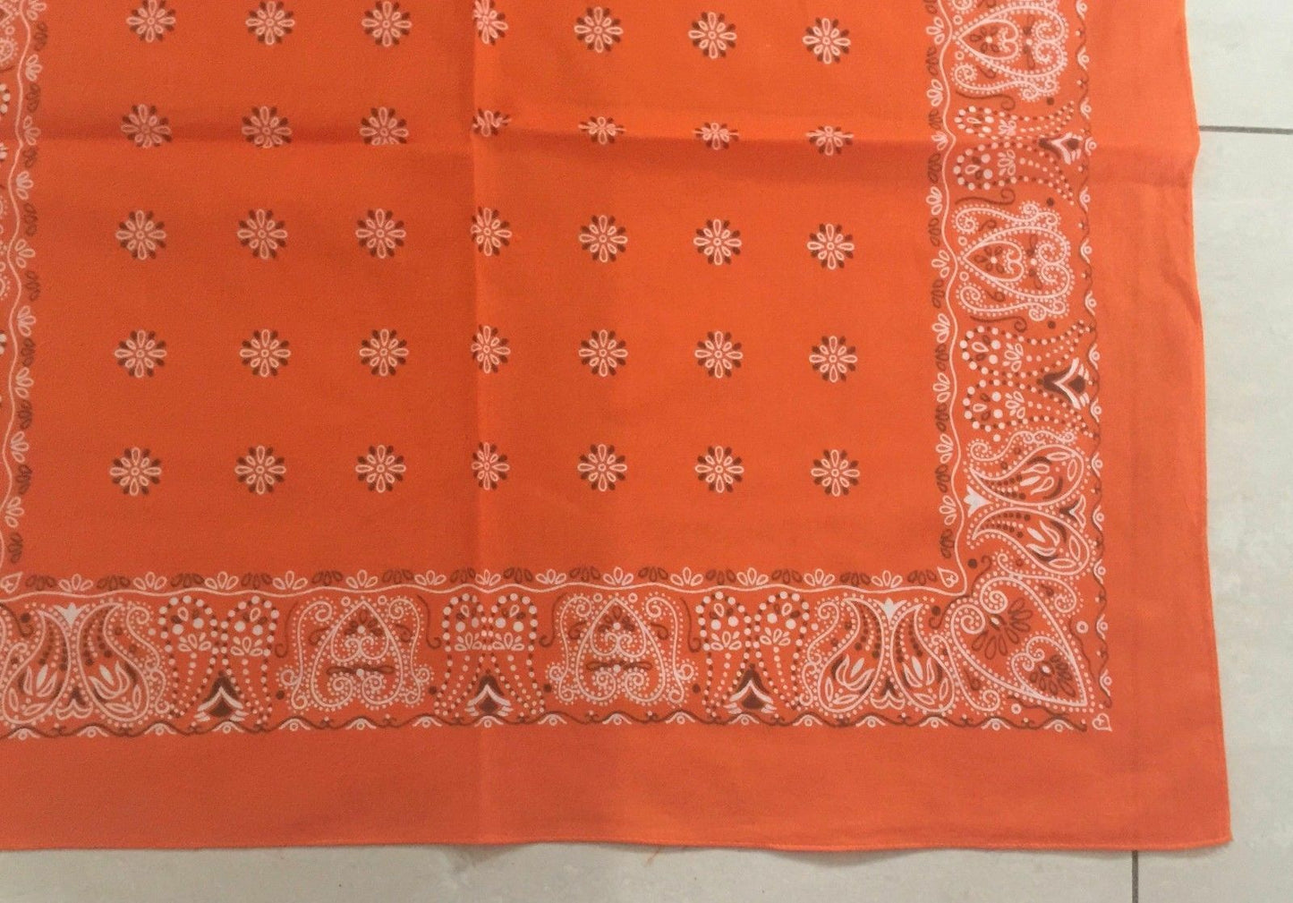 Bandana Cotton Neck Scarf Head Wrap Orange Black & White Paisley 54 x 52cm NEW