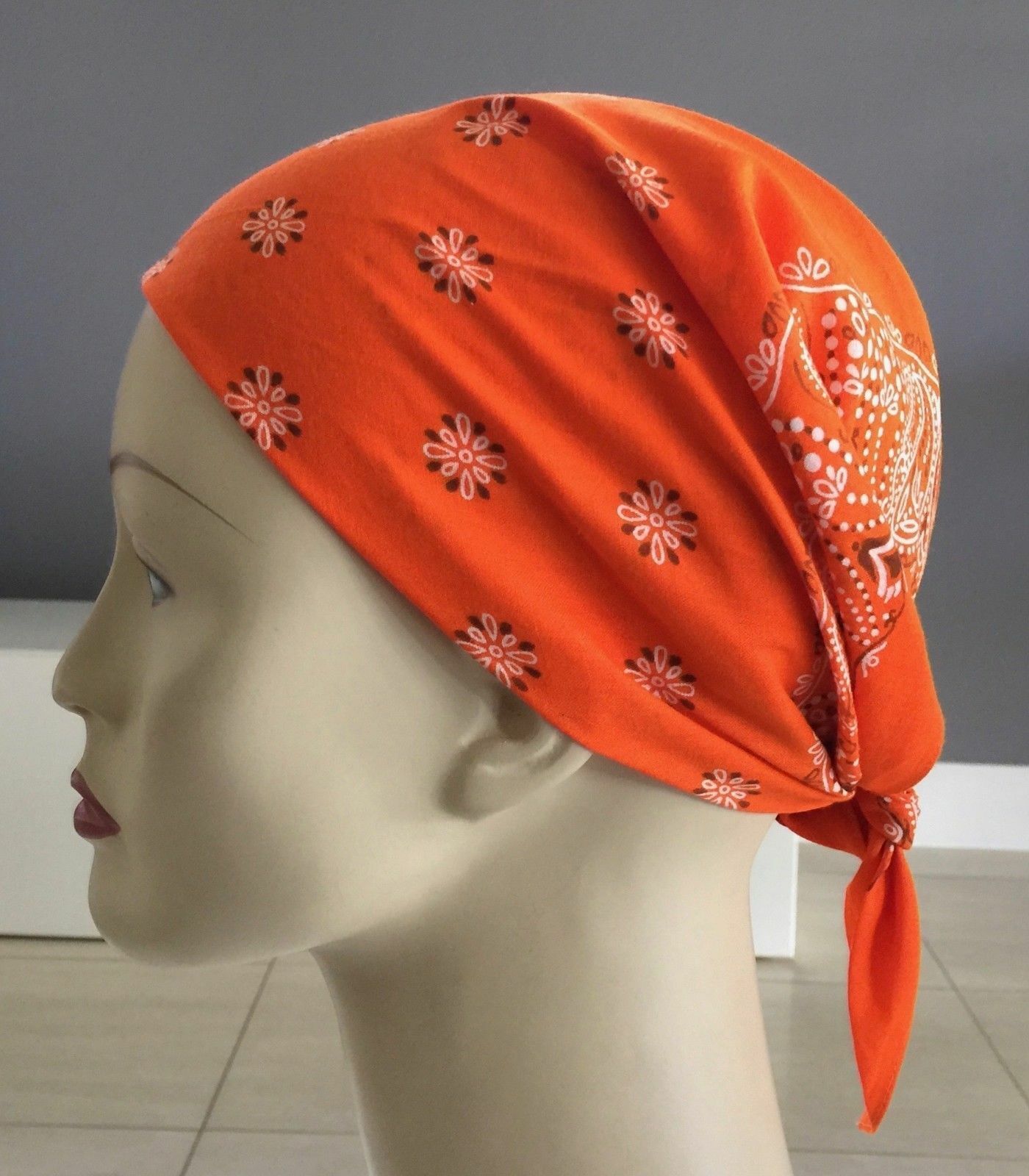 Bandana Cotton Neck Scarf Head Wrap Orange Black & White Paisley 54 x 52cm NEW