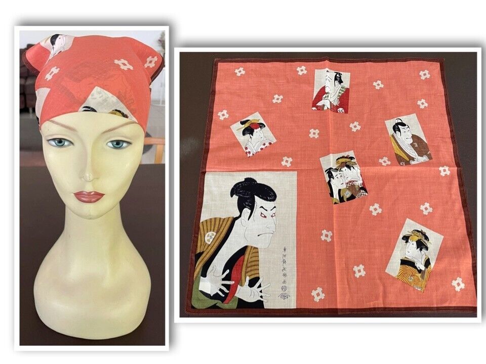 Bandana Cotton Multicoloured Japanese Figures Print Head Wrap 46.5 x 47.5cm NEW