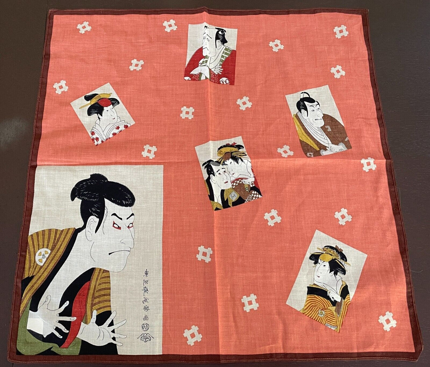 Bandana Cotton Multicoloured Japanese Figures Print Head Wrap 46.5 x 47.5cm NEW