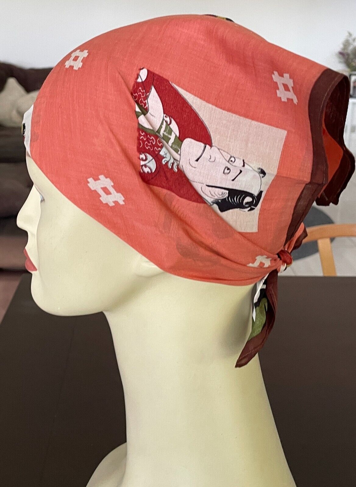 Bandana Cotton Multicoloured Japanese Figures Print Head Wrap 46.5 x 47.5cm NEW