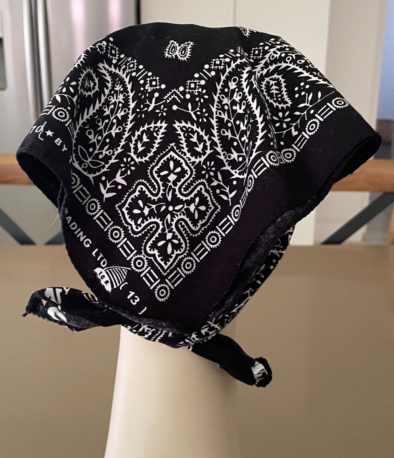 Bandana HEAD SCARF Black & White Paisley Print Neck Wrap  47cm Square NEW