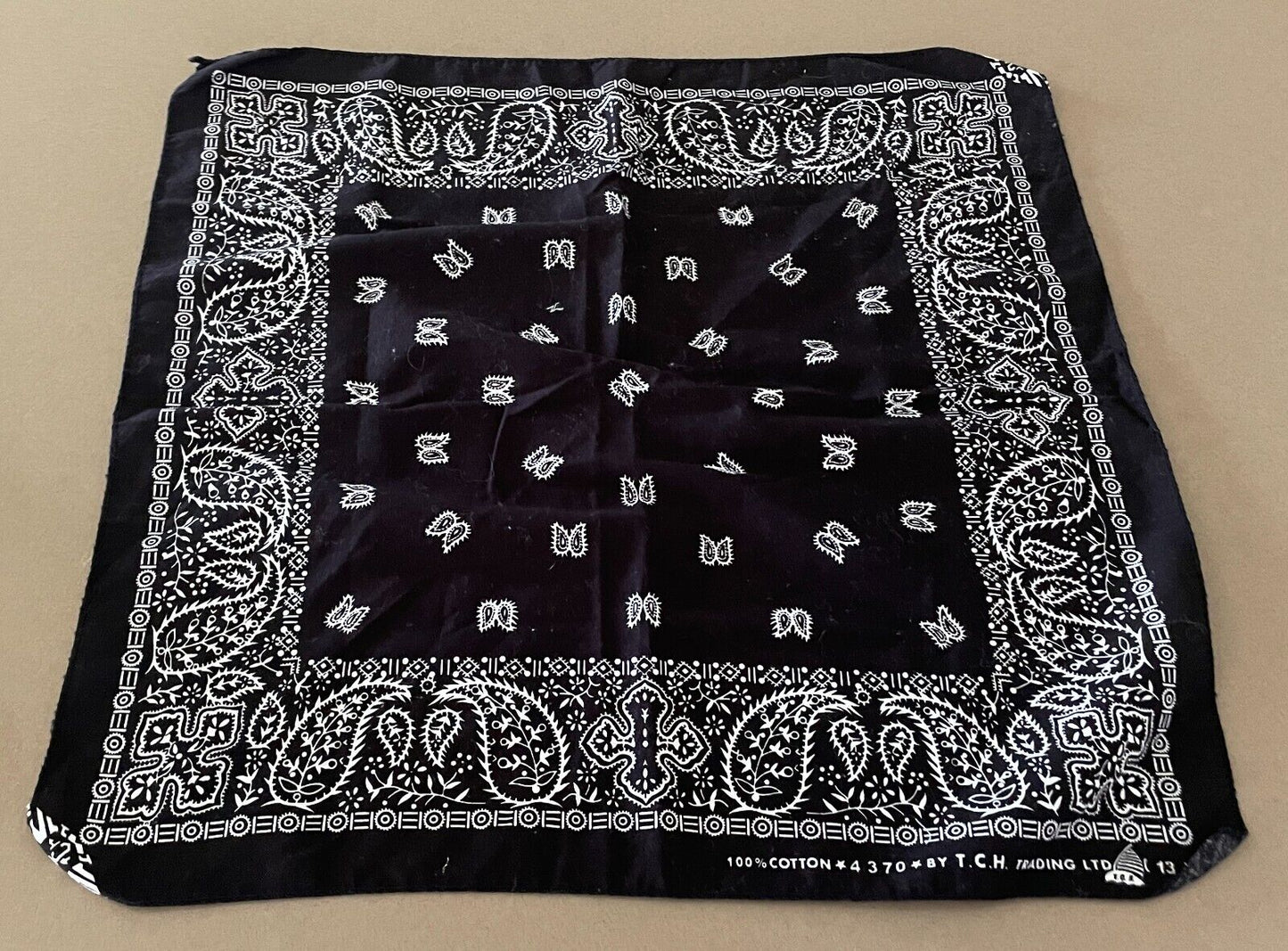 Bandana HEAD SCARF Black & White Paisley Print Neck Wrap  47cm Square NEW