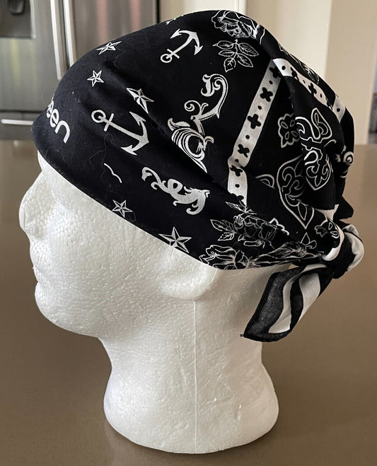 Bandana Cotton CANTEEN Black White Nautical Neck Head Scarf 56cm x 54cm NEW