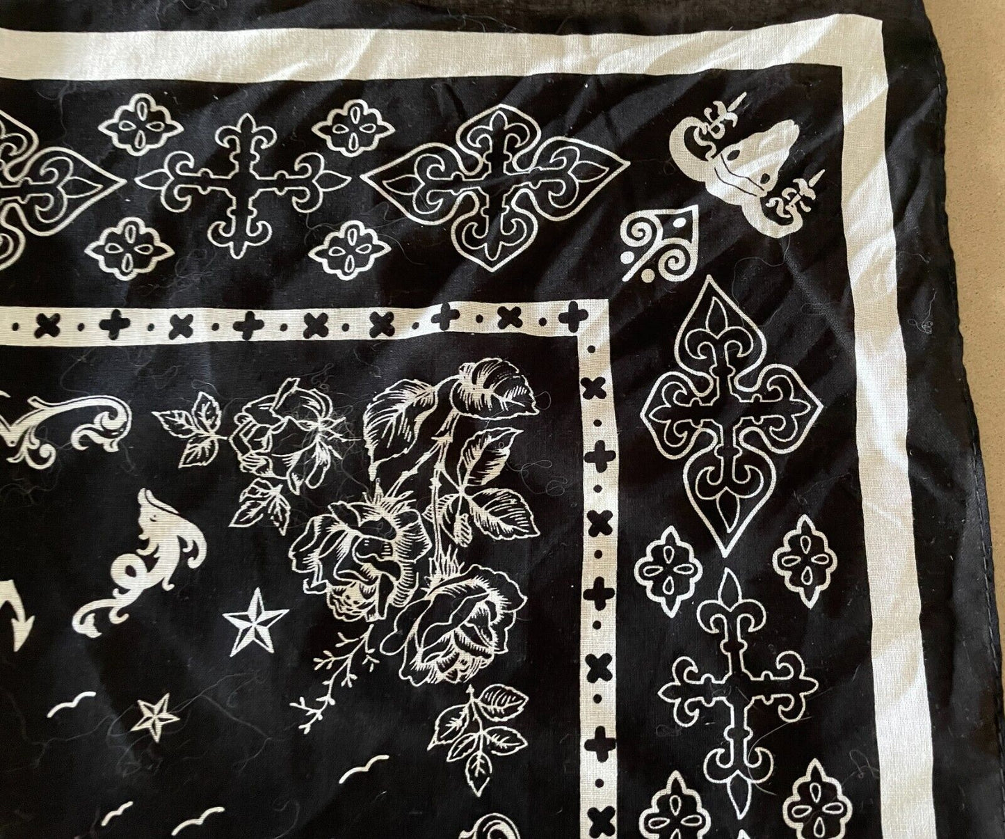 Bandana Cotton CANTEEN Black White Nautical Neck Head Scarf 56cm x 54cm NEW