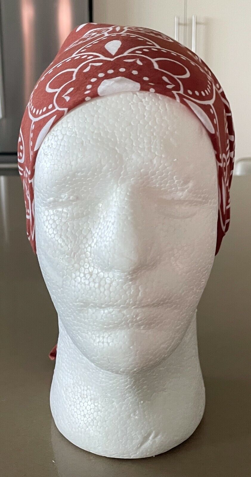 Bandana Neck Head Scarf Rust Brown & White Batik Print Square Vintage Cotton